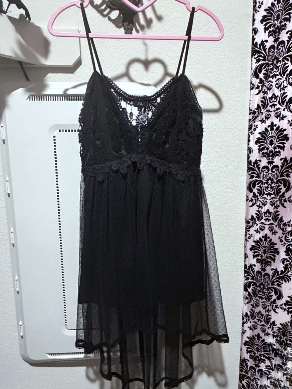 ASOS- River Island Spaghetti Strap Black Lace Dress / Top - asymmetrical